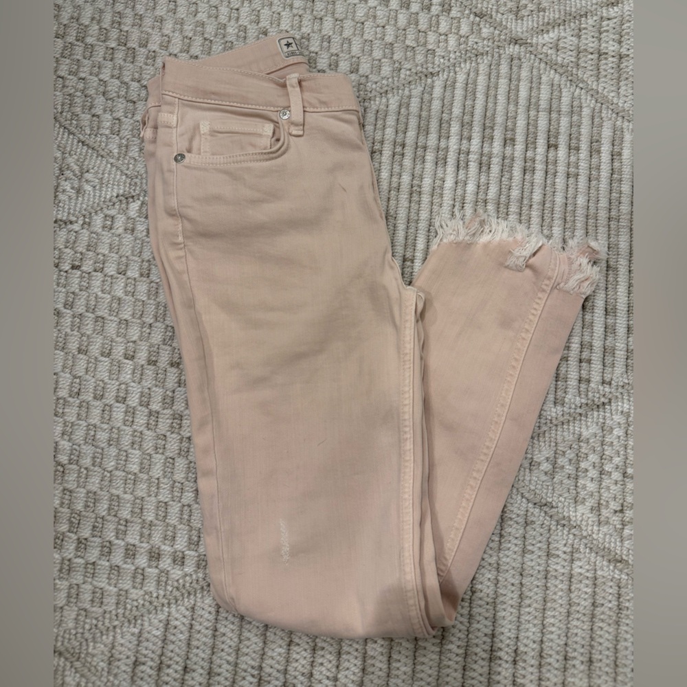 Pink Frayed Hem Jeans